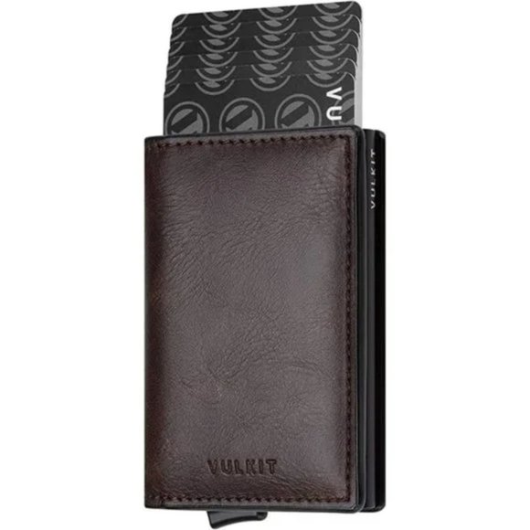New Card Holder Pop Up Slim Wallet Leather RFID Blocking Card, Espresso - Picture 2 of 7